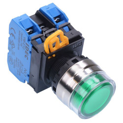 YW4L-MF2E20Q4G Green 24V illuminated 22mm Metal Bezel Momentary Shrouded Push Button Switch 2NO IP65 IDEC