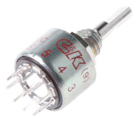 Przełącznik obrotowy, SPST, 250 mA przy 125 V AC, 250 mA przy 28 V DC, 6 A przy 125 V AC, 6 A przy 28 V DC, 28 V dc,