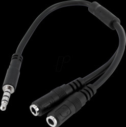 MUYHSMFF headset cable, 3,5 mm jack to 2x jack extension, 0,15 m