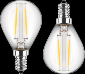49798 LED filament bulb G45, E14, 2.5 W, 250 lm, warm white, twin pack