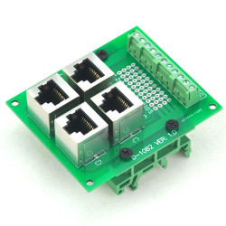 CZH-LABS RJ50 10P10C 4-Way Buss Board Interface Module with Simple DIN Rail Mount Bracket