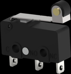 Miniature snap-action switche, solder connection, roller hinge lever, 0.49 N, 5 A/125 VAC, 3 A/250 VAC, 30 VDC, 2351454-1