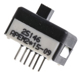 Przełącznik suwakowy, DPDT, montaż PCB, 1 A przy 30 V DC, -40 → +85°C, APEM