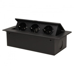 Gniazdo meblowe wpuszczane w blat z płaskim frezowanym rantem, 3x2P+Z (Schuko), czarne,OR-AE-1336/B(GS)