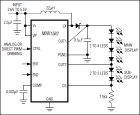 High-Efficiency Step-Up Converters for White LED Main and Subdisplay Backlighting