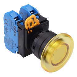 YW1L-A4E20Q0Y Yellow 22mm Mushroom Maintained Push Button Switch 2NO IP65 IDEC