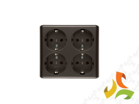 SIMON 54 Gniazdo poczwórne schuko n/t z przesłonami torów prądowych wersja skandynawska zaciski śrubowe brąz mat EGSZ4NZ/46 KONT