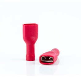 Insulated flat plug sleeve, 6.3 x 0.8 mm, 0.5 to 1.5 mm², AWG 22 to 16, brass, tin-plated, red, BYB-4-07F5055
