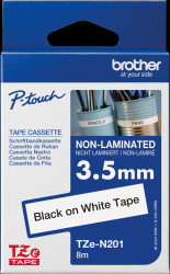 TZE-N201 non-laminated writing tape, black on white, 3,5 mm