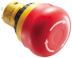 Emergency stop, turn/pull release, mounting Ø  16 mm, unlit, 125 V, 2 Form B (N/C), AB6E-3BV02PRM