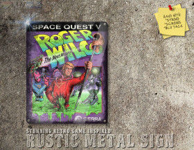 Weathered Look PC DOS Space Quest V Box Artwork Metal Sign [700]