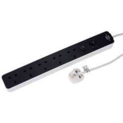 Brennenstuhl 1153253020 Ecolor 5 Way Black/White FB Extension Socket W/Fuse 1.5m
