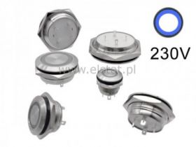Przycisk chwil.19mm płaski sreb LED nieb.-niski