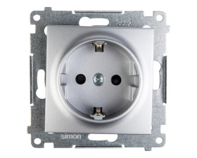 Simon 54 Gniazdo pojedyncze SCHUKO z/u 16A IP20 z przesłoną torów, szybkozłącza, srebrny mat DGSz1CZ.01/43
