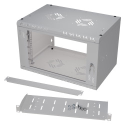 Szafa wisząca 19" 6U, 350mm, drzwi szklane, szara (zestaw)