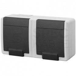 Gniazdo zasilające podwójne natynkowe hermetyczne IP55 szare z klapką 2x [2P+Z] 16A Aquant 2K