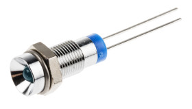 Lampka kontrolna do montażu panelowego 2V dc, niebieska 6mm LED Chrom Styk ołowiowy RS PRO