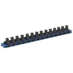 Sealey SR1414 Socket Retaining Rail with 14 Clips Aluminium 1/4&quot;Sq Drive