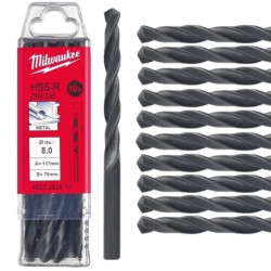 Wiertło do metalu HSS-R walcowane 8x75/117mm Zestaw 10szt MILWAUKEE