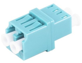 Fiber optic connector, LC socket to LC socket, OM3, multimode, ceramic, turquoise, BS07-60022