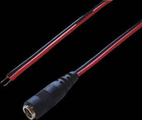 DC connection cable, 1.5 m, red/black, coupling 2.1 x 5.5 mm, straight to open end, 075904