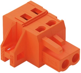 Socket header, 2 pole, pitch 5.08 mm, angled, orange, 231-302/031-000