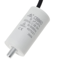 Kondensator rozruchowy do silnika 6uF 450VAC, przewody 15cm, 30x57mm