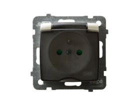 KARO Gniazdo pojedyncze z uziemieniem IP44 z przesłonami zaciski gwintowe ecru perłowy GPH-1SZP/m/42/d OSPEL