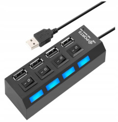 Hub USB 2.0 / 4 porty / aktywny / z wyłącznikami