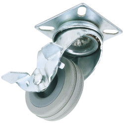 Draper 65474 75mm Dia. Swivel Plate Fixing Rubber Castor with Brake - S.w.l 70kg