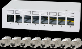 NK4092 Keystone patch panel, 8-port with 8x Cat.6a Keystone modules