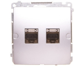 Simon Basic Gniazdo komputerowe RJ45, kategoria 6, podwójne ekranowane z przesłoną srebrny mat BM62E.01/43