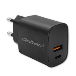 Qoltec Ładowarka GaN POWER PRO 1xUSB-C 1xUSB 30W 5-20V 1.5-3A Czarna