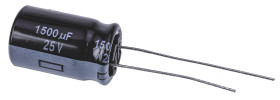 Kondensator 1500μF 25V dc Radialny, Otwór przelotowy Panasonic roztaw: 5mm 12.5 (Dia.) x 20mm