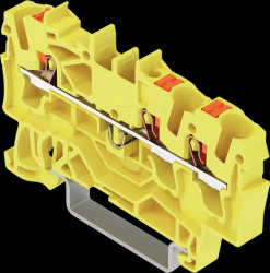 2202-1306 3-wire feed-through terminal, with pusher 2.5 mm², yellow
