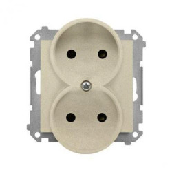 Simon 55 Gniazdo wtyczkowe podwójne bez uziemienia z przesłonami (moduł) 16 A 250 V~, szybkozłącza Szampański mat TG2MCZ.01/144