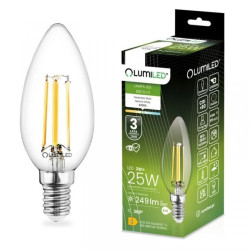 Żarówka LED E14 B35 2W = 25W 249lm 4000K Neutralna 360 Filament LUMILED