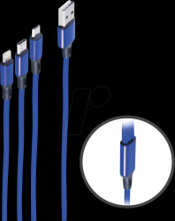 BS14-50071 Charging cable 3 in 1 for 8-pin/Micro/USB C, blue, 1.2 m