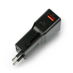 Uniwersalna ładowarka sieciowa Baseus QC3.0, PD, USB+USB-C, 100V-240V 18W wtyczki EU/US/UK/AU