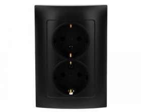 Simon 10 Gniazdo wtyczkowe Schuko podwójne 16A, 250V, zaciski śrubowe czarny mat CGSZ2/49