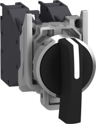 Toggle switch, 3 positions, unlit, latching, 2 Form A (N/O), waistband round, black, front ring metallized, 45°, mounting Ø 22 m