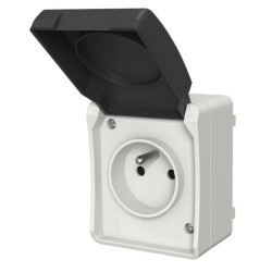 Gniazdo pojedyncze z uziemieniem natynkowe z klapką Aqua Plus IP54 szaro grafitowe 40114