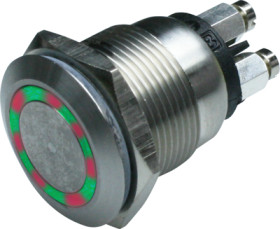 Vandal-proof pushbutton, 1 pole, red/green, illuminated  (red/green), 0.5 A/24 V, mounting Ø 19 mm, IP66, MPI002/TERM/D1