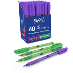 Swash BBT40PUR D840 Premium Triangle BP Rubber Grip Purple Pens - 3 FREE