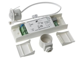 Miniaturowy detektor ruchu PIR, 230 V AC, zasięg 16 m, montaż Sufit, Ø 28mm, Certyfikat CE, EMC-2004/108/WE, zgodność z