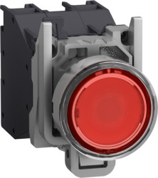 Pushbutton, 4-254 VAC/VDC, illuminable, 1 Form B (N/C), waistband round, red, front ring metal, mounting Ø 22 mm, XB4BP483BM5GEX