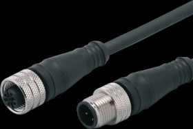 Sensor actuator cable, M12 cable plug, straight, A to M12 cable socket, straight, A, 4 pole, 0.3 m, PUR, black, 3 A, E11974