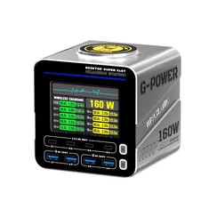G-POWER 160W Ładowarka Nitride GaN Szybka Ładowarka 8-Portowa PD3.1 QC USB-C USB-A Stacja Ładowania z 15W Ładowaniem Bezprzewodo