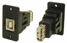 Złącze USB B to A Montaż na panelu Żeńskie do żeńskiego 2.0 2-portowe