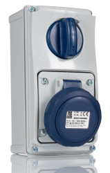 Złącze przemysłowe - zasilające 16A Gniazdo 230 V 2P + E RS PRO Niebieski Montaż ścienny IP67